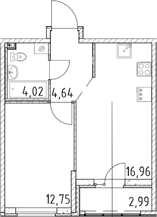 1-комнатная квартира 38.37 м², 21/23 эт., ЖК «Город Первых»